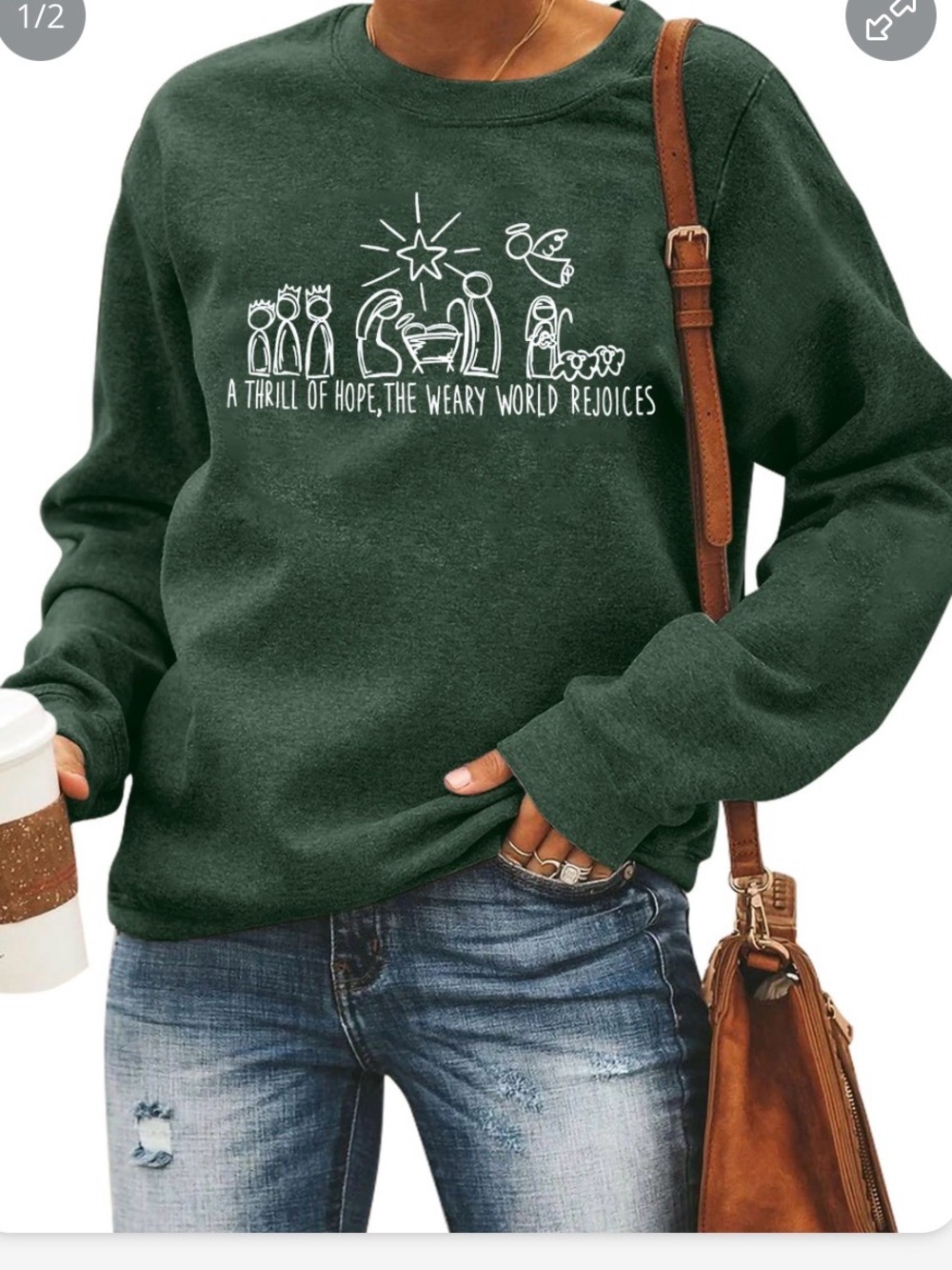 Women’s Forest Green Christmas Nativity Graphic Tee